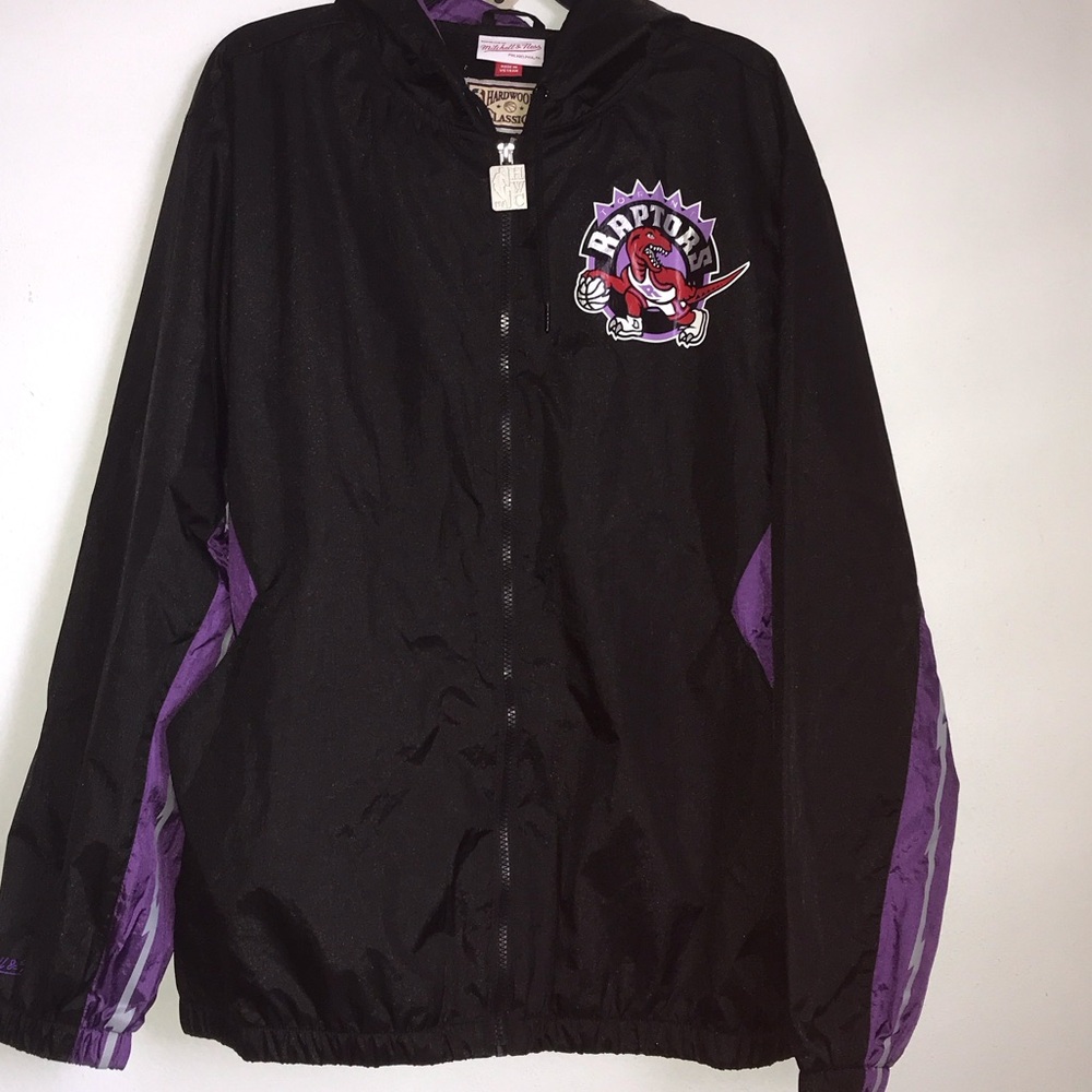 New Large Black and Purple Toronto Raptors Windbreaker Jacket hoodie retro nba